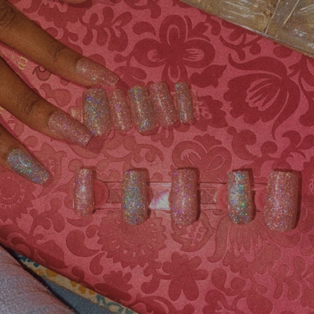 Shiny Pink and Silver Press on Nails